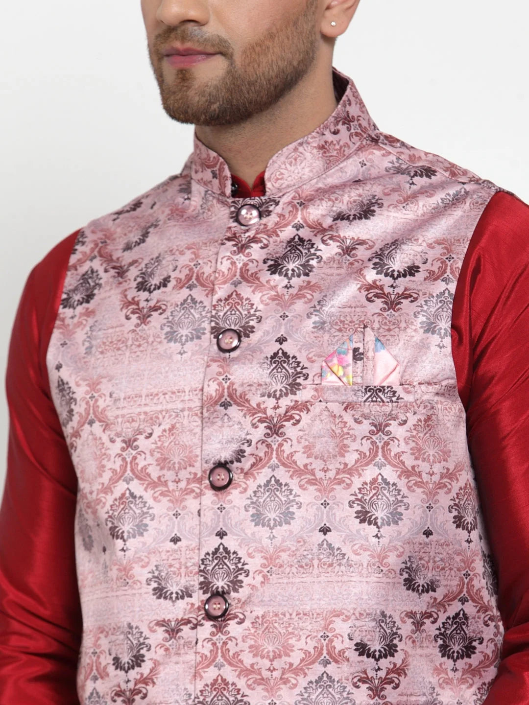 Pink Printed Nehru Jacket - Nehru Jackets for Weddings