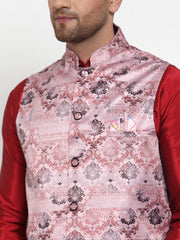 Men's Pink Printed Nehru Jacket