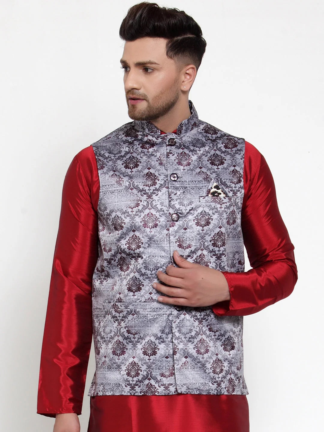 Purple Printed Nehru Jacket - Indian Nehru Jackets Collection