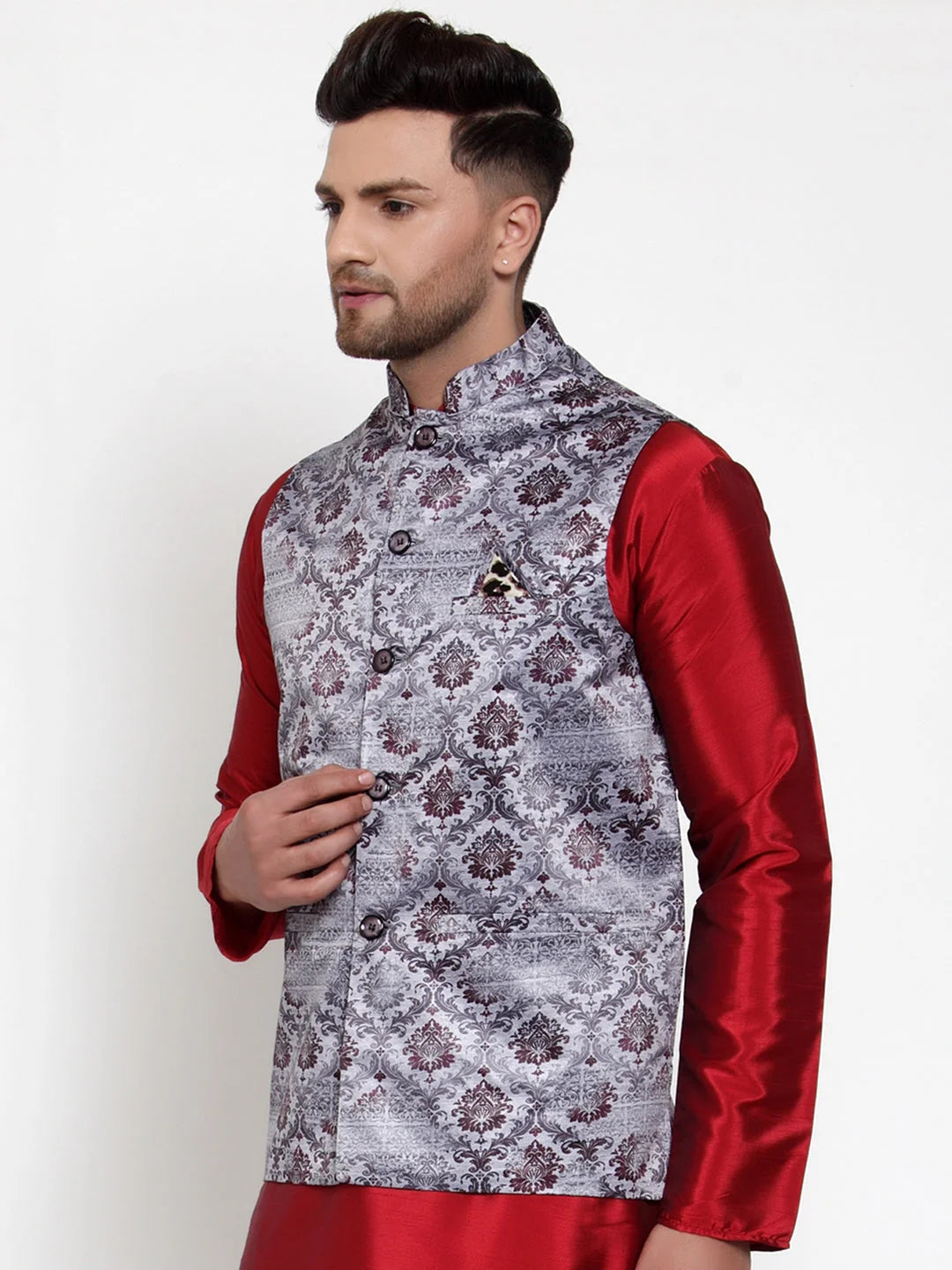 Purple Printed Nehru Jacket - Indian Nehru Jackets Collection