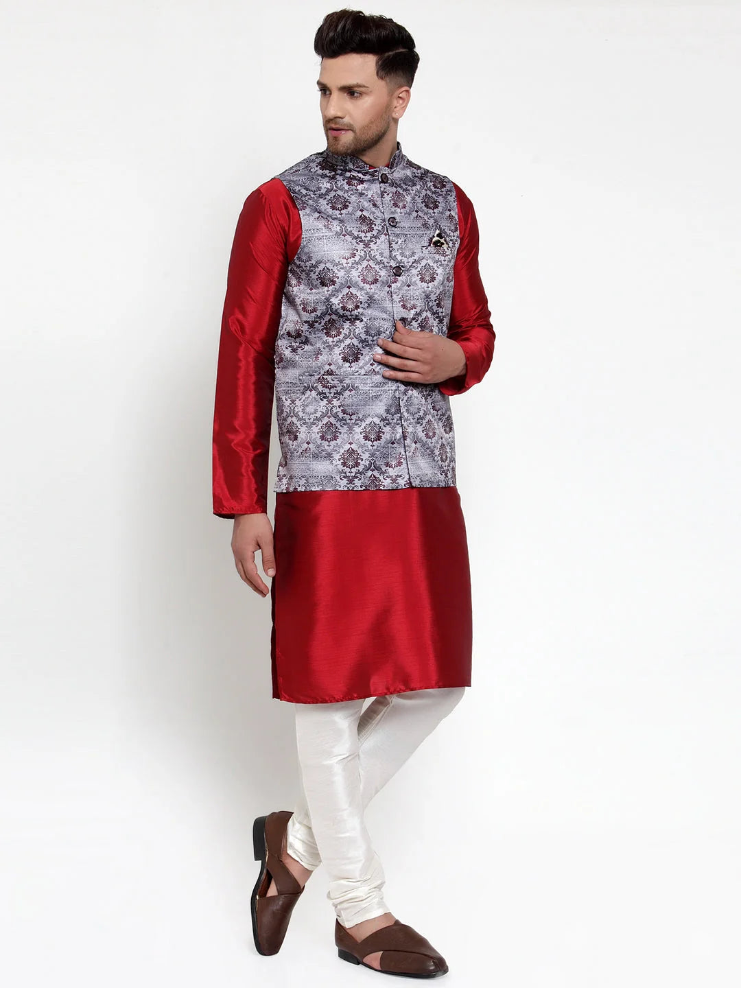 Purple Printed Nehru Jacket - Indian Nehru Jackets Collection
