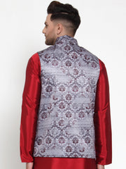 Men's Purple Printed Nehru Jacket