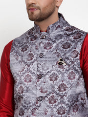 Men's Purple Printed Nehru Jacket
