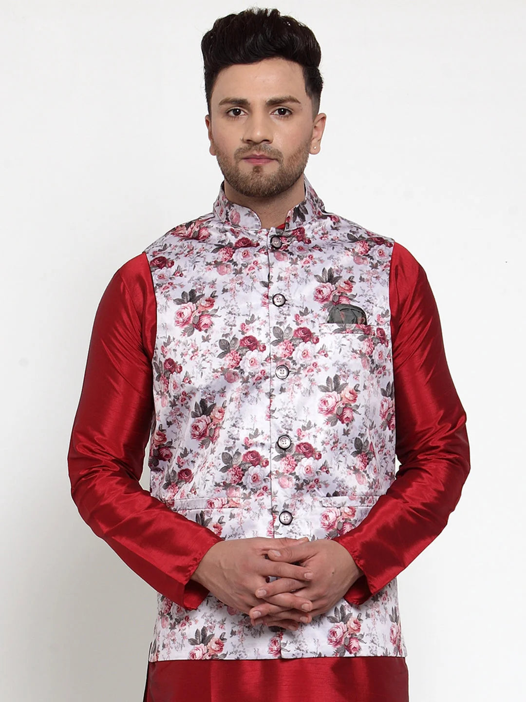 Silver Printed Nehru Jacket - Men's Ethnic Wear