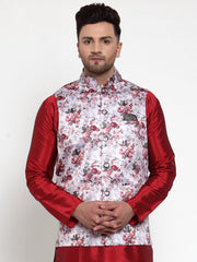 Men's Silver Printed Nehru Jacket