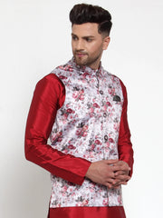 Men's Silver Printed Nehru Jacket