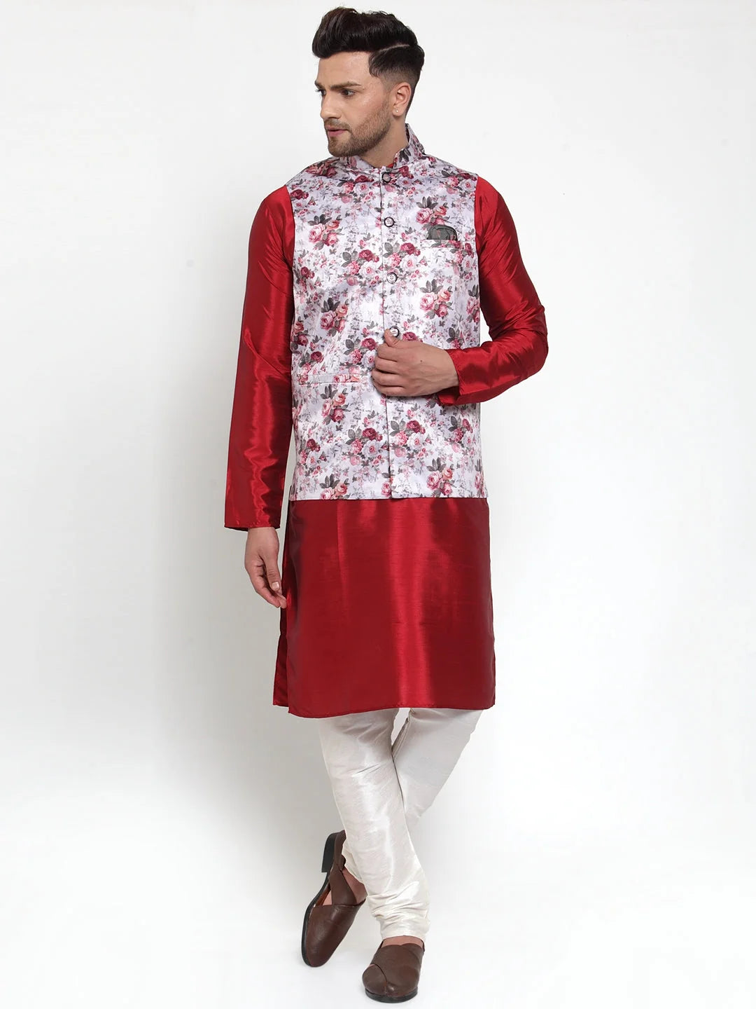 Silver Printed Nehru Jacket - Men's Ethnic Wear