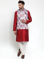 Men's Silver Printed Nehru Jacket