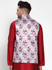Men's Silver Printed Nehru Jacket