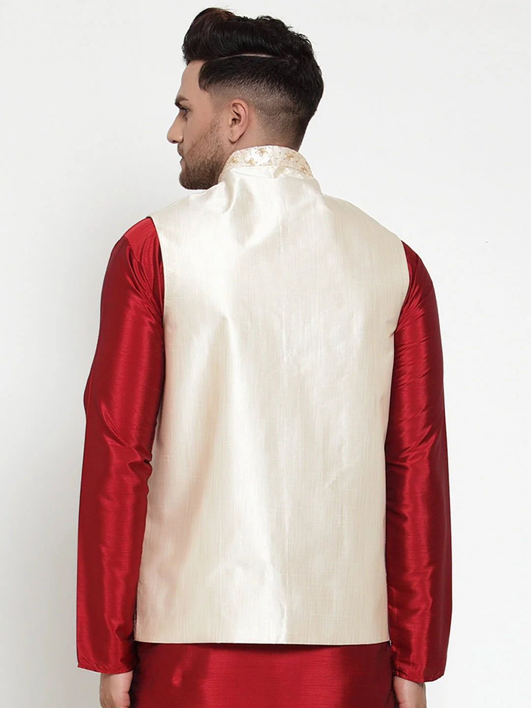 Cream Embroidered Cotton Nehru Jacket | Men's Ethnic Fashion
