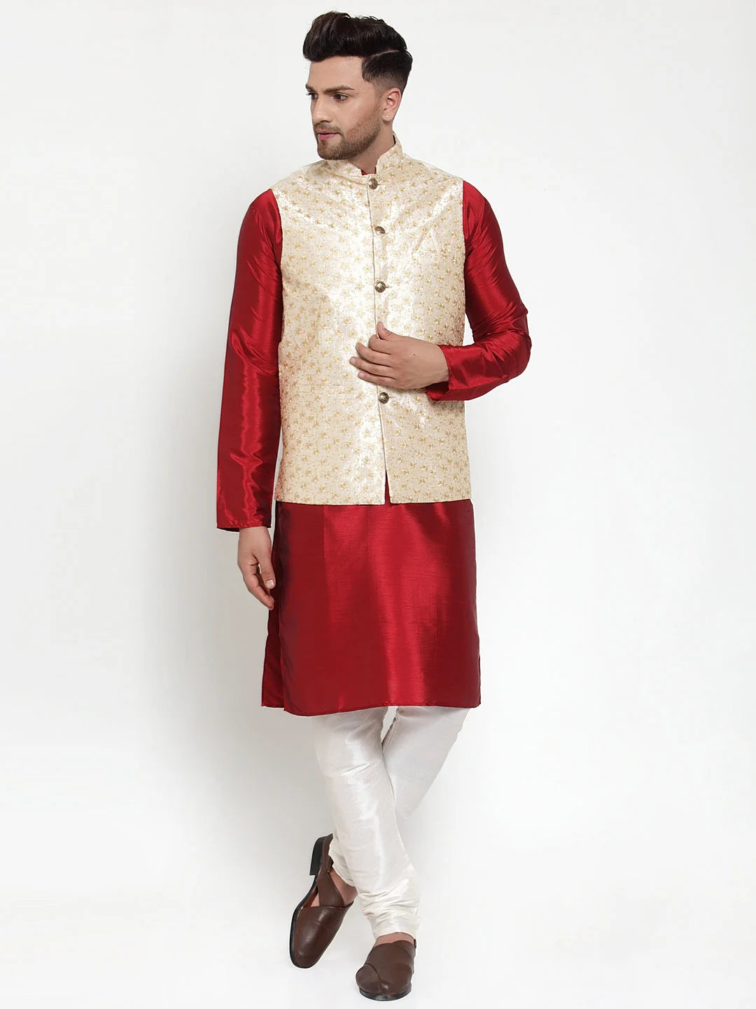 Cream Embroidered Cotton Nehru Jacket | Men's Ethnic Fashion