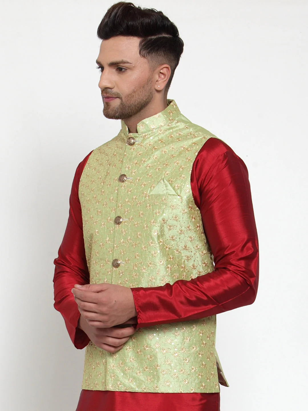 Men's Green Embroidered Nehru Jacket | Indian Nehru Jackets
