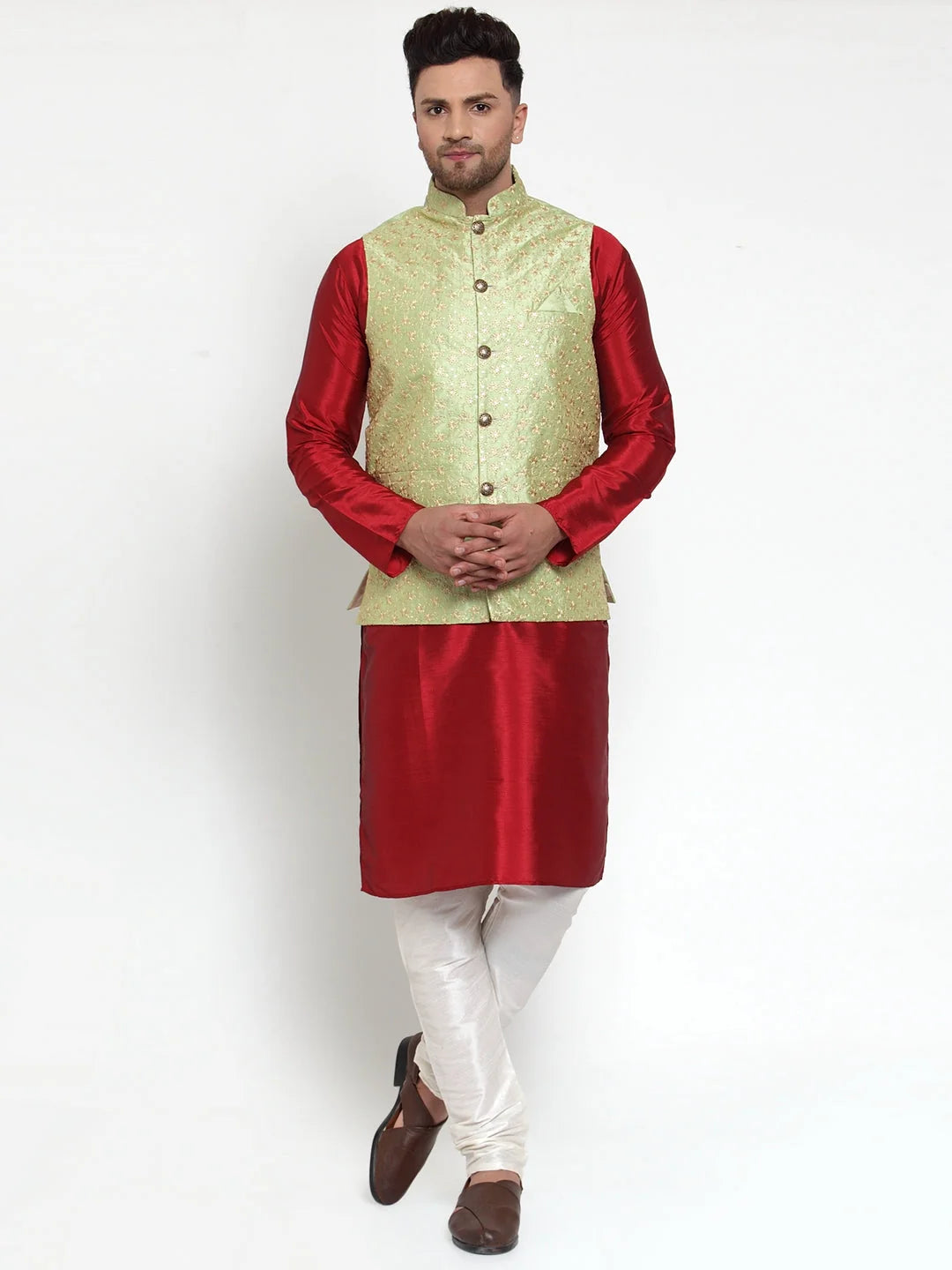 Men's Green Embroidered Nehru Jacket | Indian Nehru Jackets