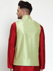Men's Green Embroidered Nehru -Jacket