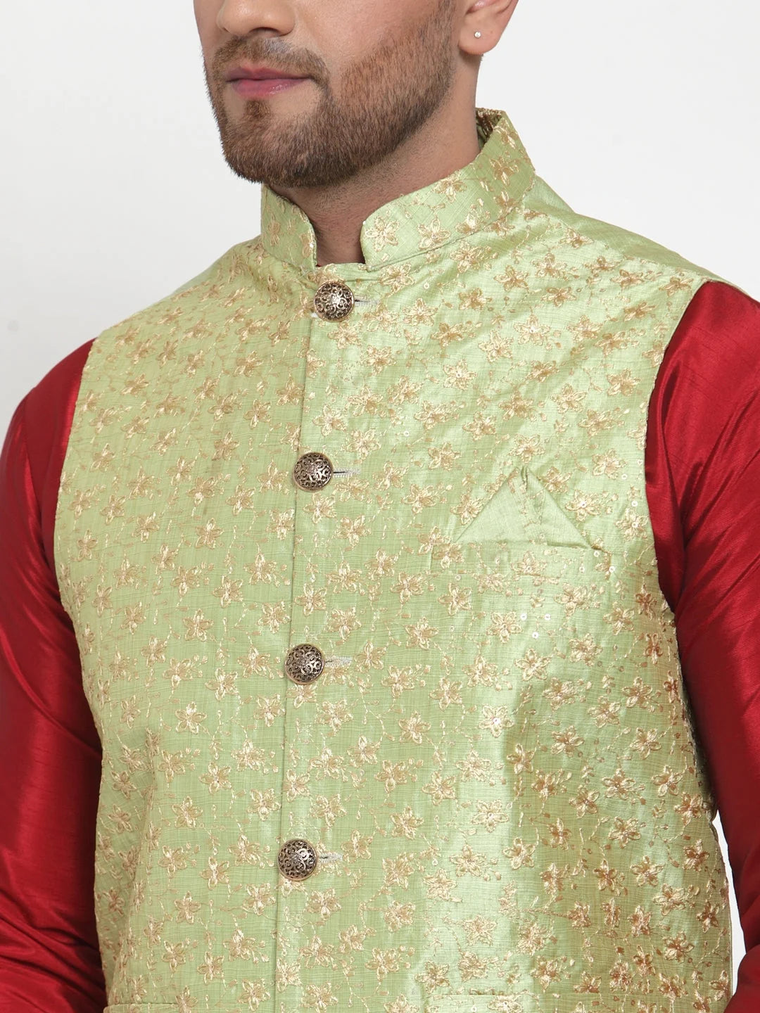 Men's Green Embroidered Nehru Jacket | Indian Nehru Jackets