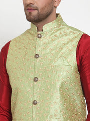 Men's Green Embroidered Nehru -Jacket