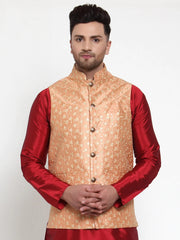 Men's Peach Embroidered Nehru Jacket