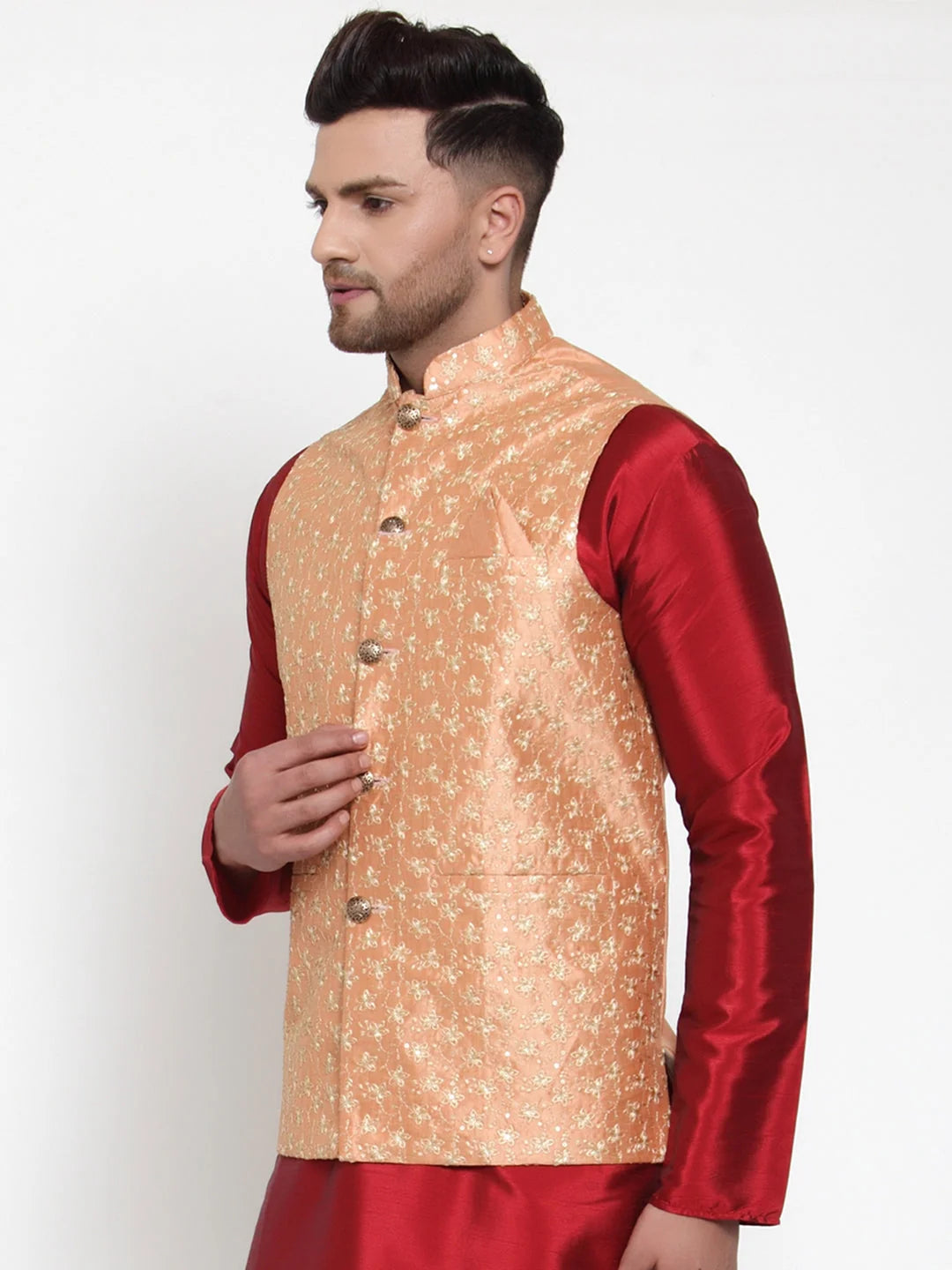 Peach Nehru Jacket for Weddings | Men's Ethnic Collection