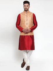 Men's Peach Embroidered Nehru Jacket