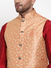Men's Peach Embroidered Nehru Jacket