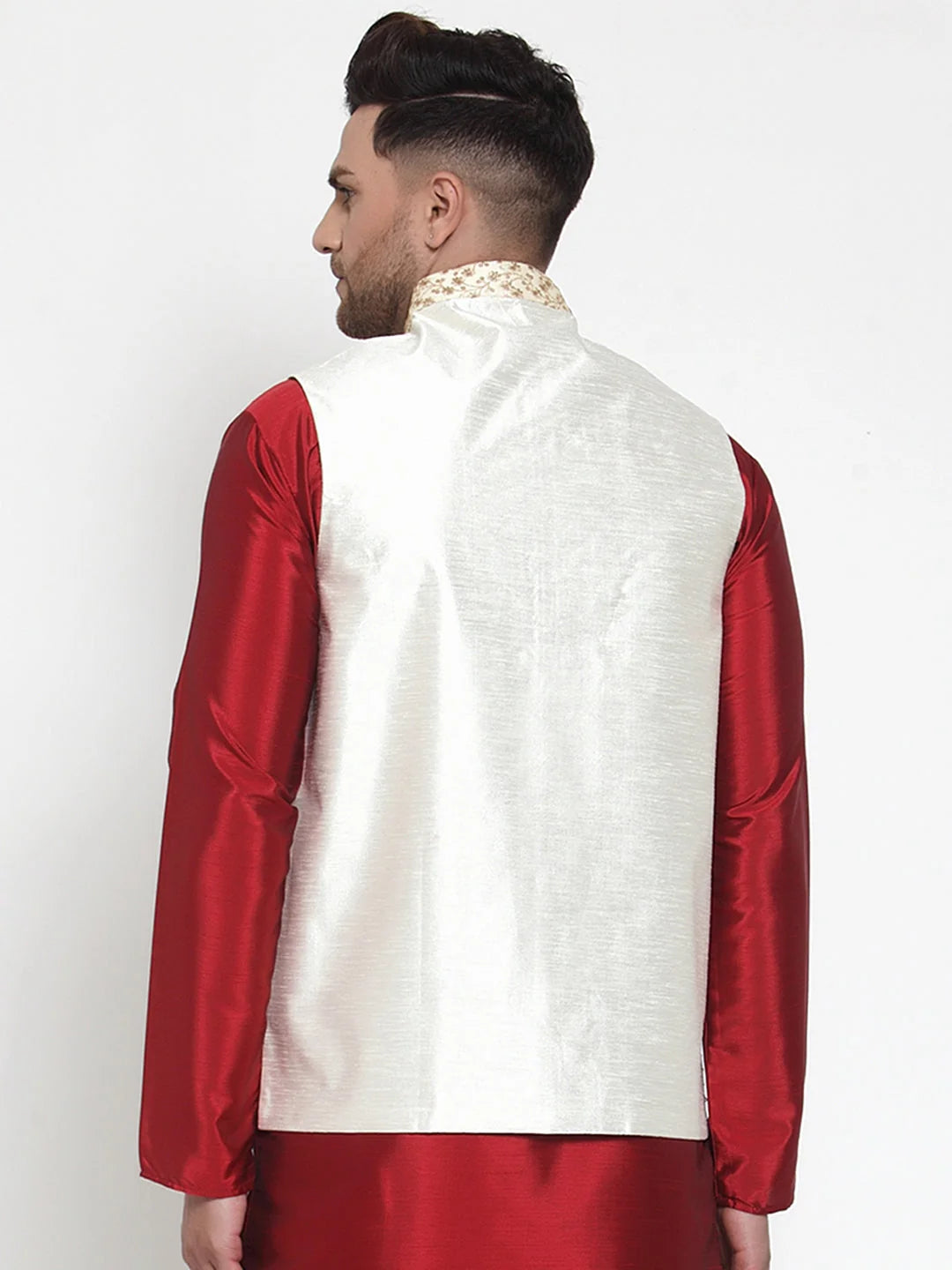 Cream Embroidered Nehru Jacket - Men's Indian Ethnic Wear
