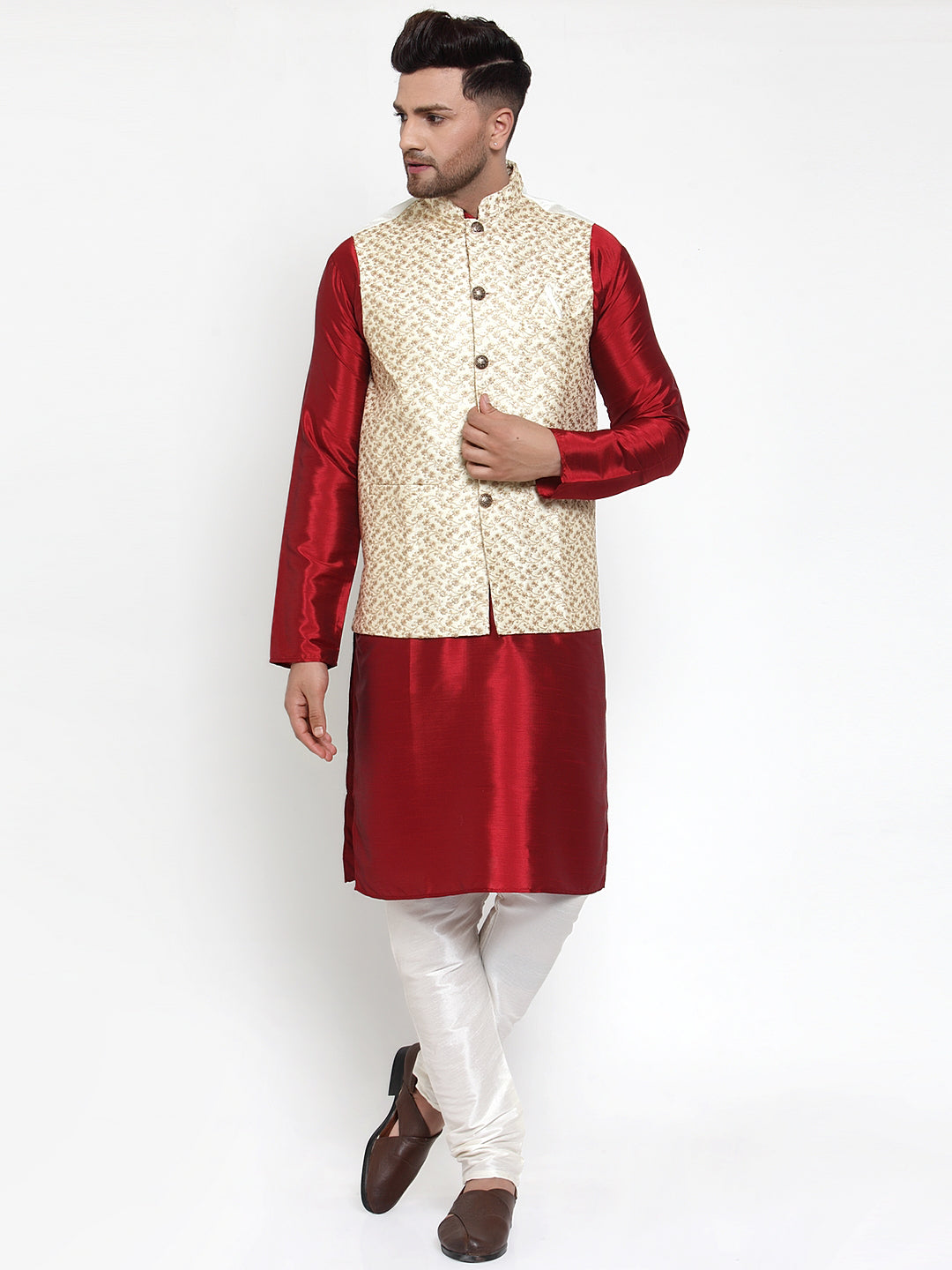 Cream Embroidered Nehru Jacket - Men's Indian Ethnic Wear