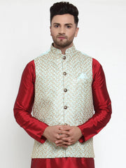 Men's Mint Blue Embroidered Nehru Jacket