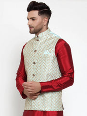 Men's Mint Blue Embroidered Nehru Jacket