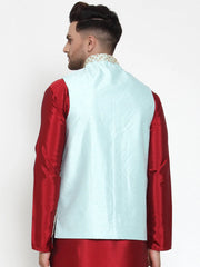 Men's Mint Blue Embroidered Nehru Jacket