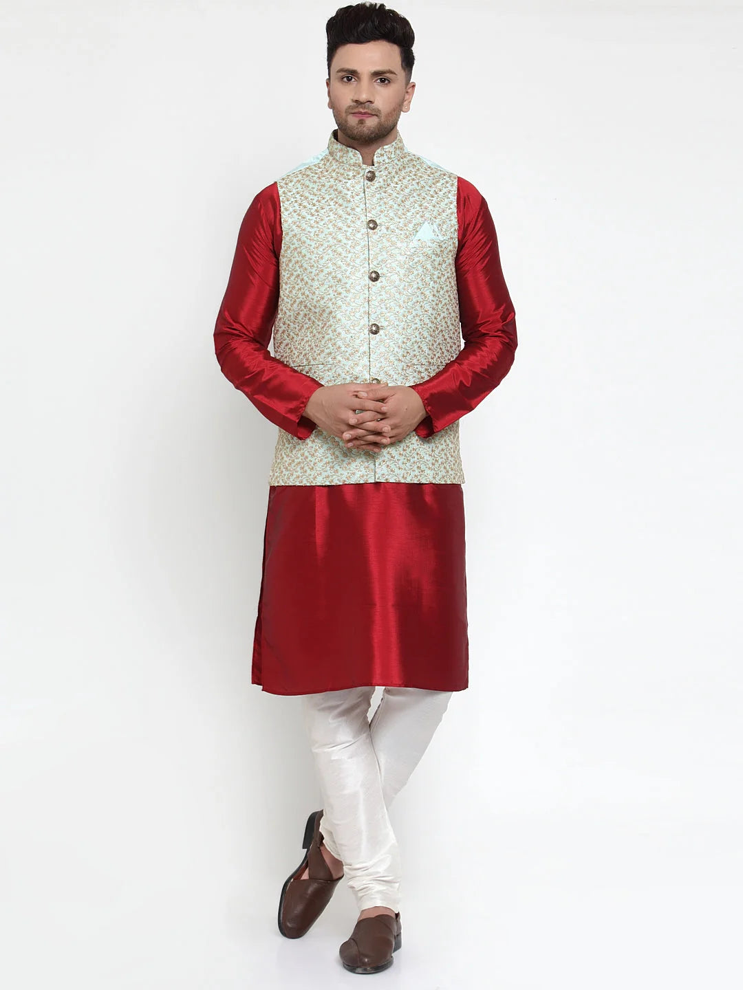 Men's Mint Blue Nehru Jacket | Cotton Ethnic Wear