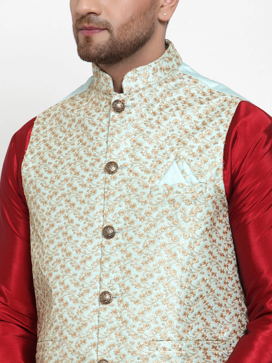 Men's Mint Blue Nehru Jacket | Cotton Ethnic Wear
