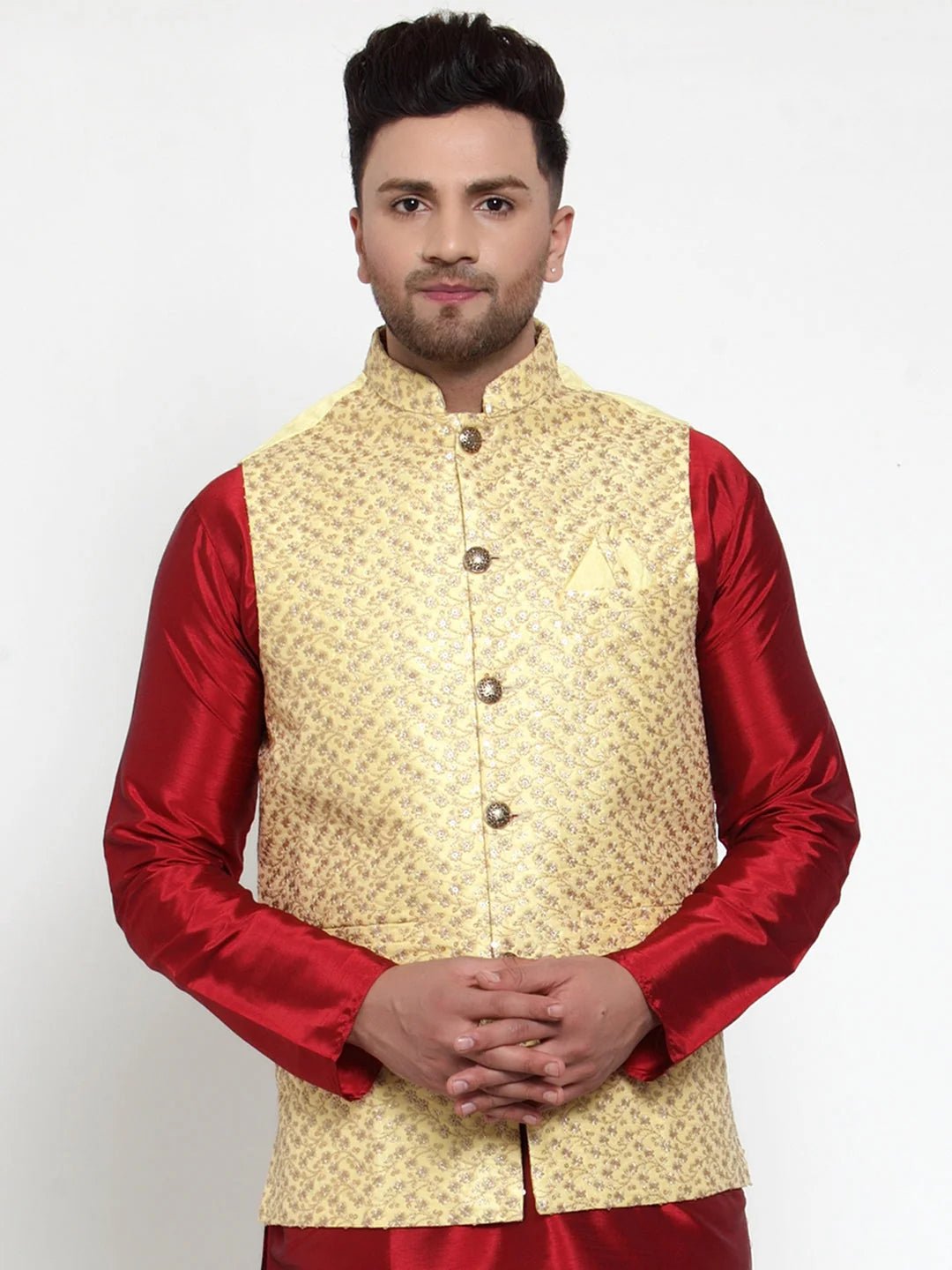 Men's Yellow Mark Embroidered Nehru Jacket