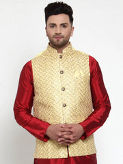 Men's Yellow Mark Embroidered Nehru Jacket