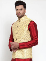 Men's Yellow Mark Embroidered Nehru Jacket
