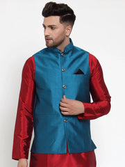 Men's Blue Woven Jacquard Nehru Jacket