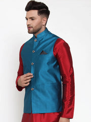 Men's Blue Woven Jacquard Nehru Jacket