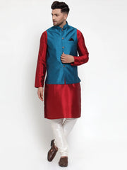 Men's Blue Woven Jacquard Nehru Jacket
