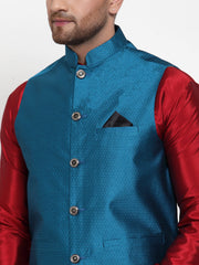 Men's Blue Woven Jacquard Nehru Jacket