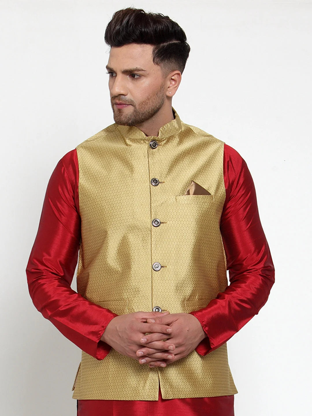 Gold Nehru Jacket for Weddings: Men's Ethnic Wear, Modi Jacket
