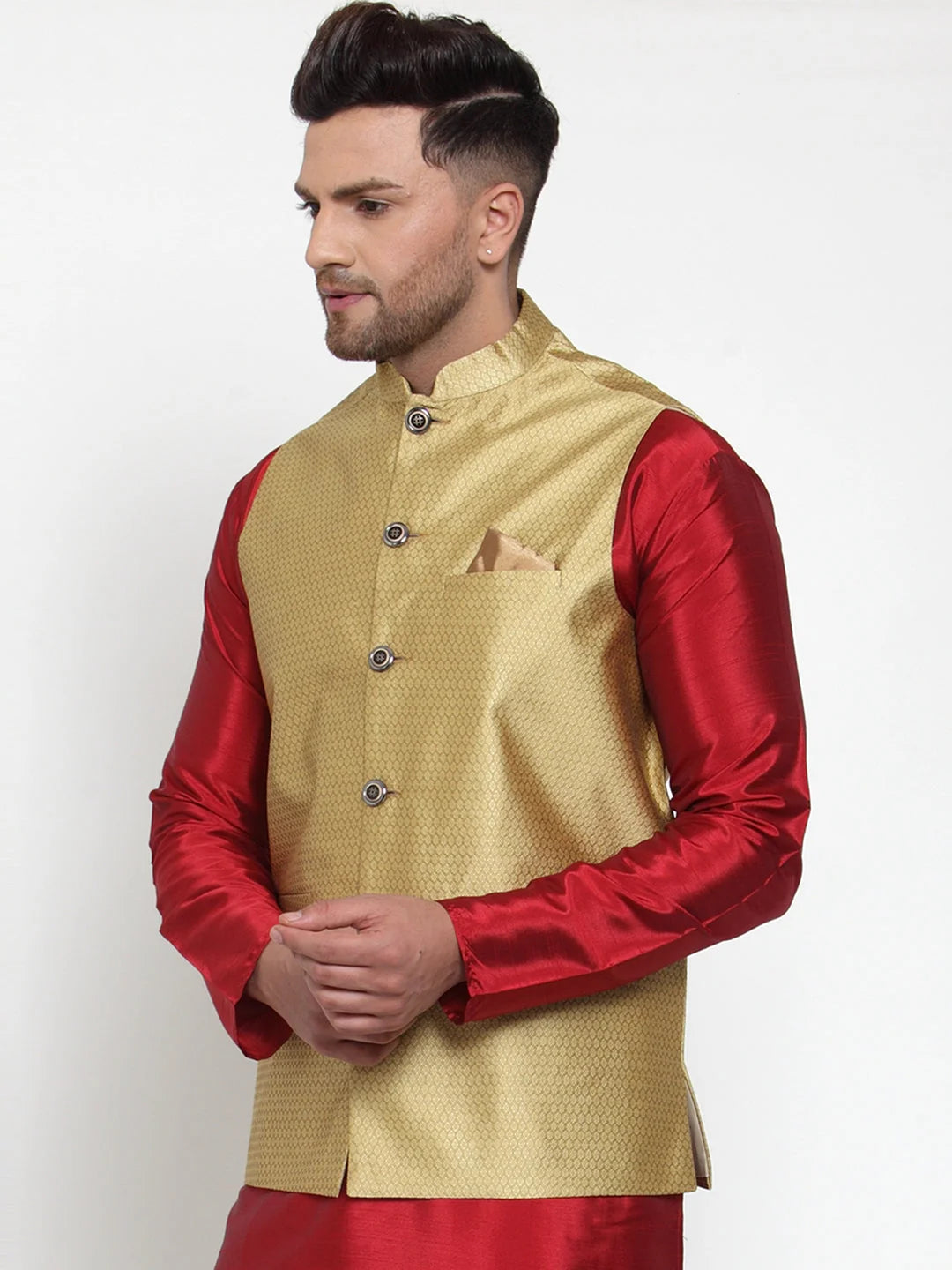 Gold Nehru Jacket for Weddings: Men's Ethnic Wear, Modi Jacket