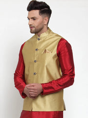 Men's Gold Shine Woven Jacquard Nehru Jacket