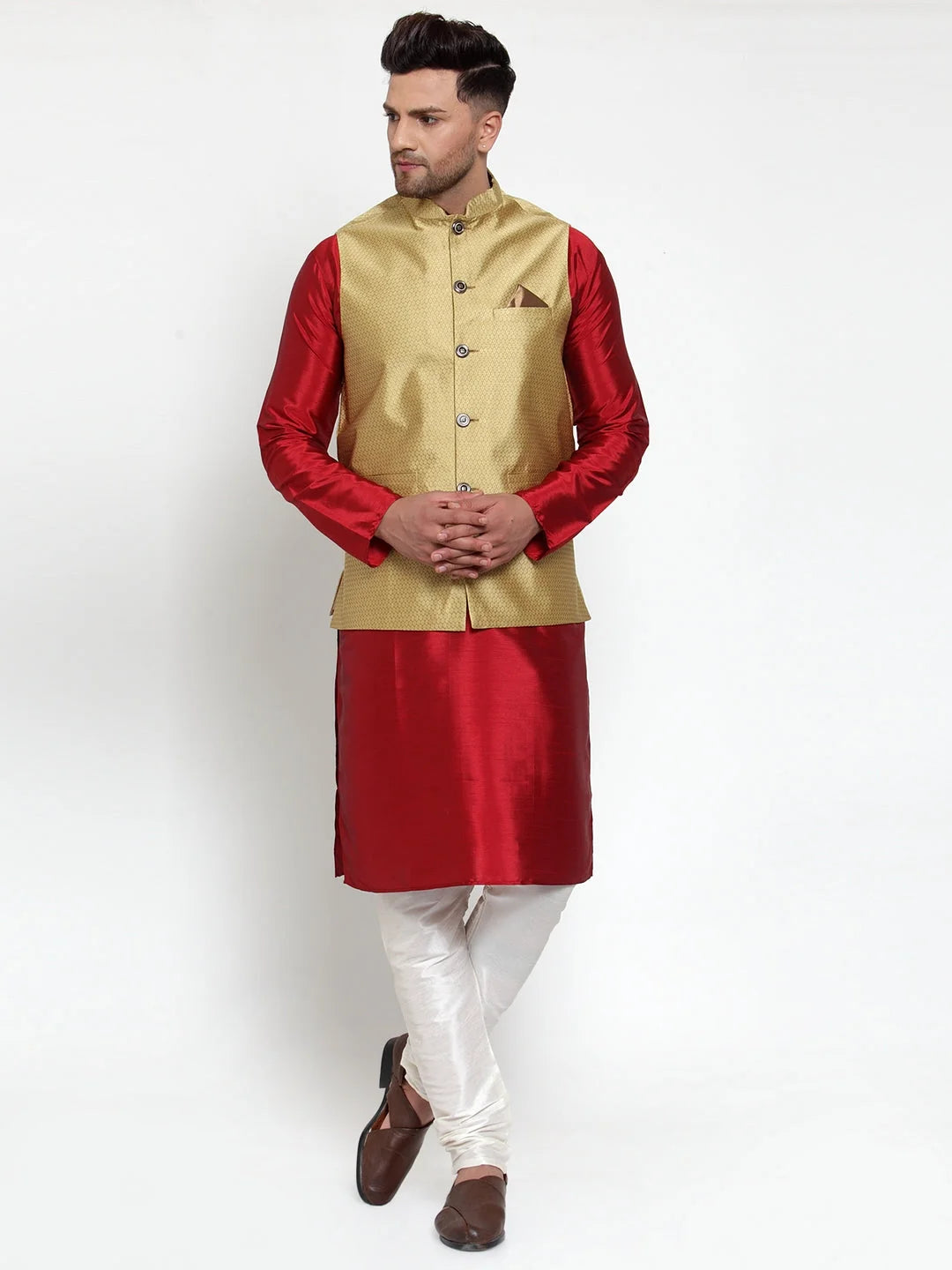 Gold Nehru Jacket for Weddings: Men's Ethnic Wear, Modi Jacket