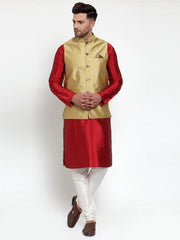 Men's Gold Shine Woven Jacquard Nehru Jacket