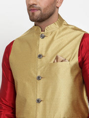 Men's Gold Shine Woven Jacquard Nehru Jacket