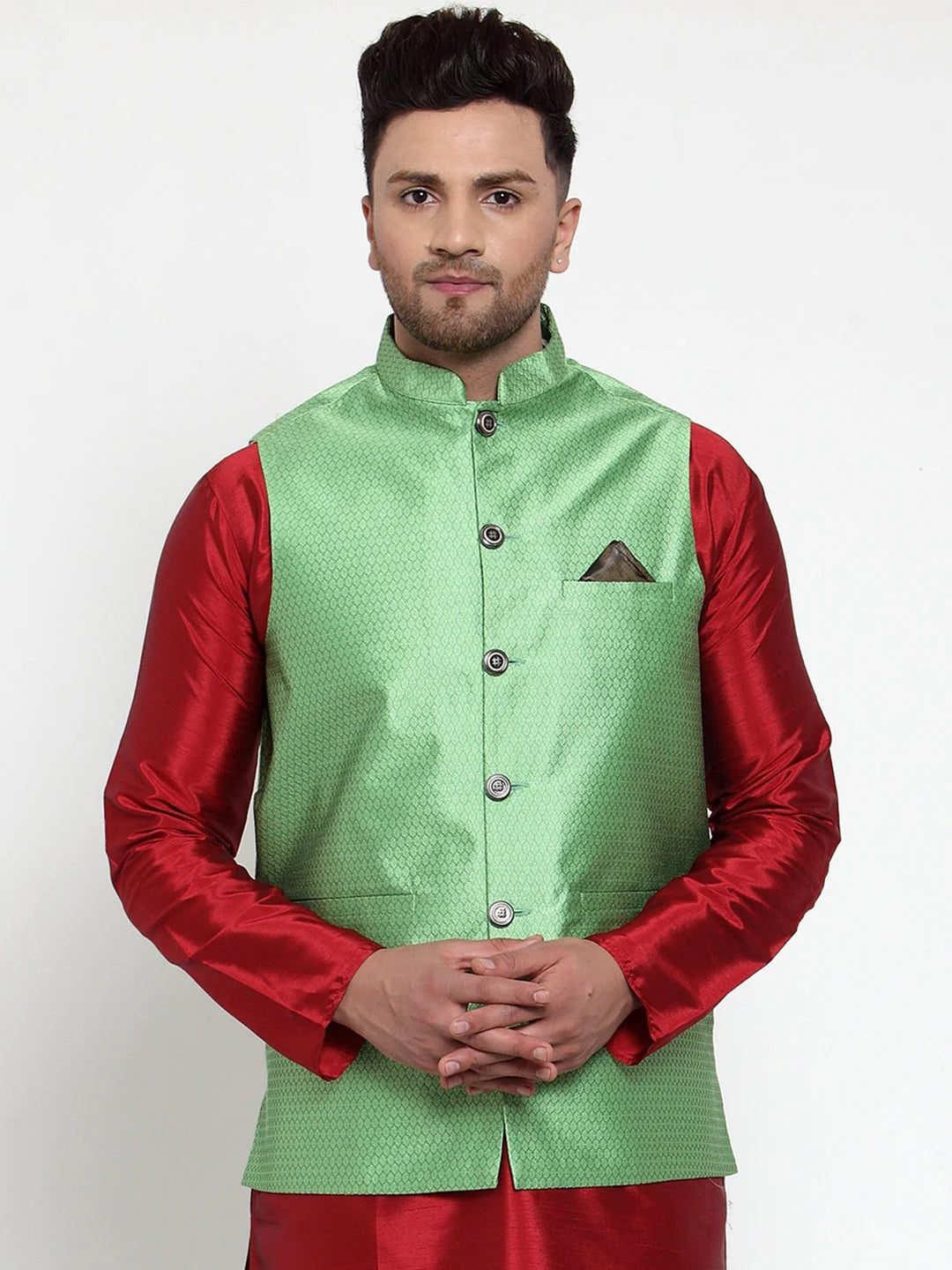 Green Nehru Jacket for Men - Indian Ethnic Wear & Modi Jacket