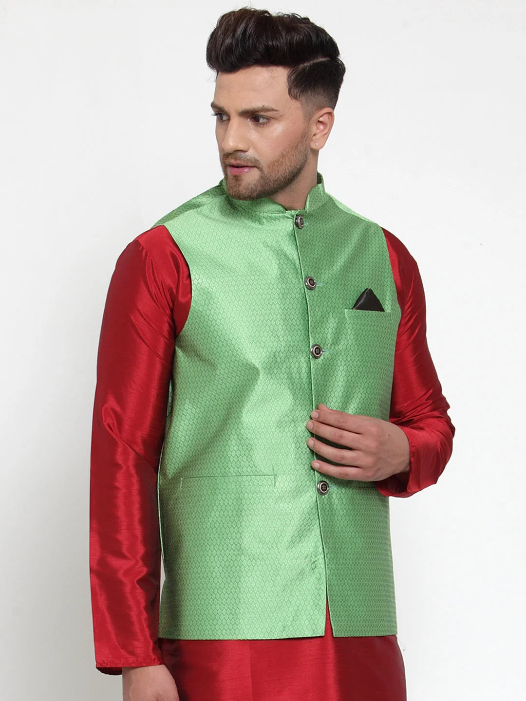Green Nehru Jacket for Men - Indian Ethnic Wear & Modi Jacket