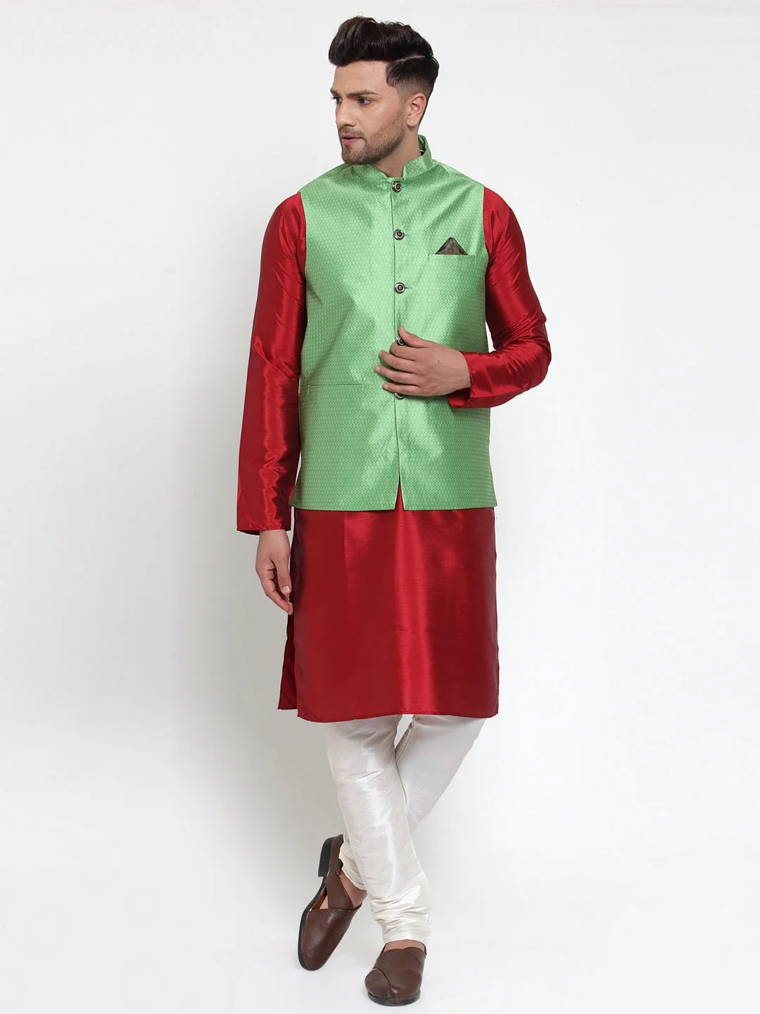Green Nehru Jacket for Men - Indian Ethnic Wear & Modi Jacket