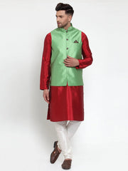 Men's Green Woven Jacquard Nehru Jacket
