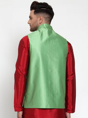 Men's Green Woven Jacquard Nehru Jacket