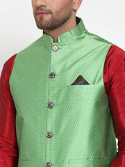 Men's Green Woven Jacquard Nehru Jacket
